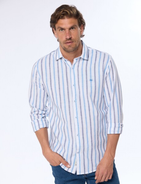 CAMISA DE LINO RAYADA Azul