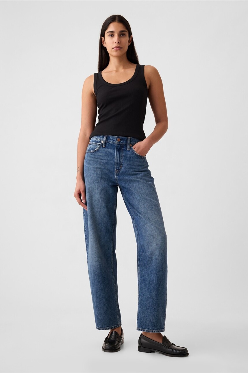 Jean Barrel Tiro Alto Mujer Medium Indigo 15