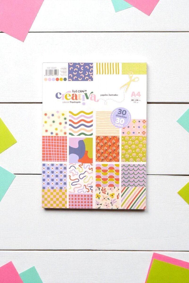 Block c/30 h. Pap.ilustrados doble faz ibi craft - 21x30cms - 180grs. - 15 diseños 