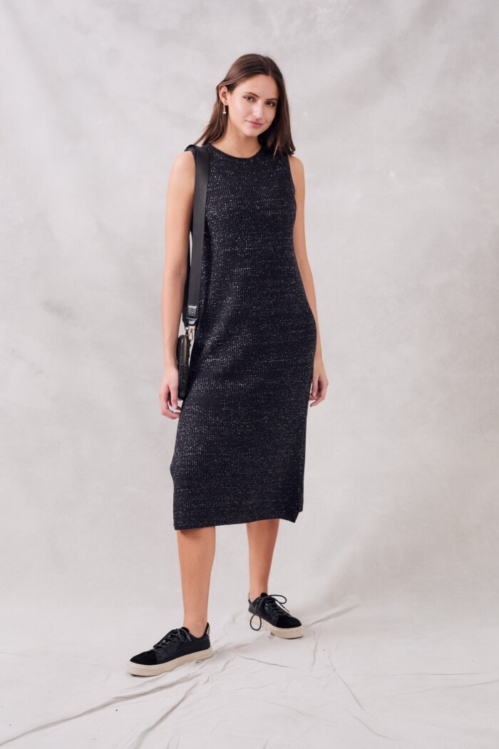 Vestido Halter Tejido Lurex Negro