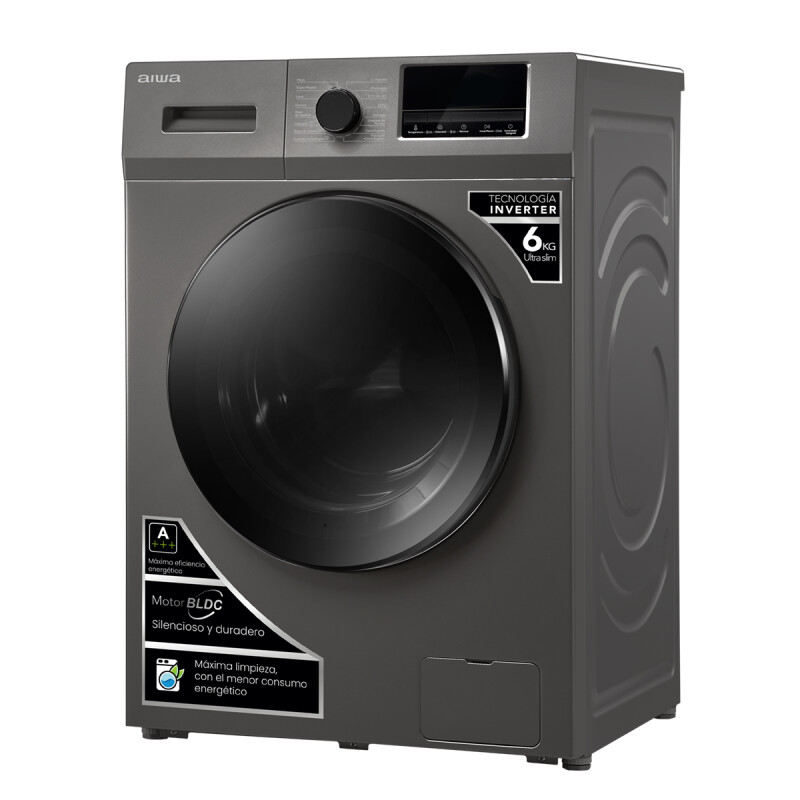 Lavarropas Automático Carga Frontal AIWA 6KG Inverter Gris