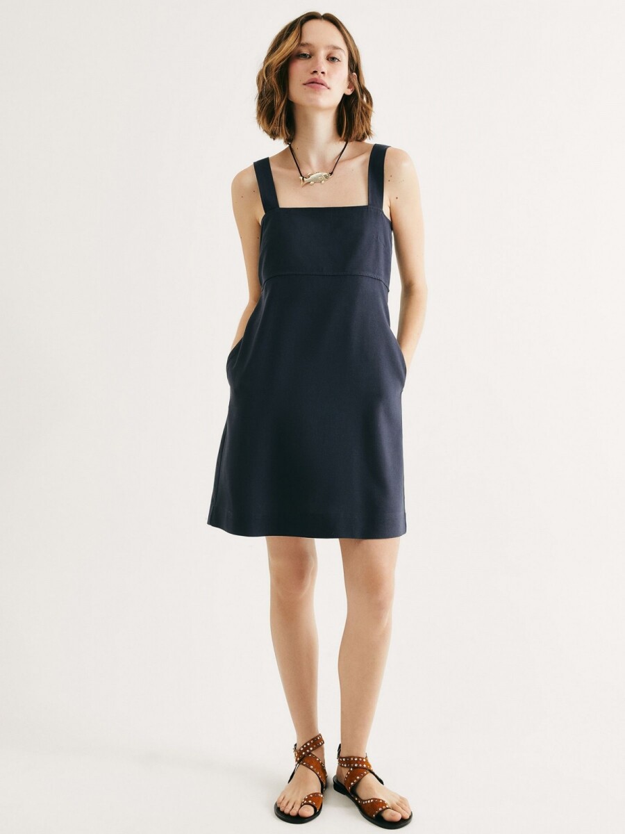 VESTIDO CORTO CON ESCOTE CUADRADO - AZUL 