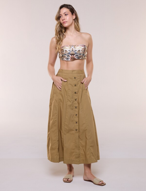 Falda Algodón Con Abotonadura Frontal KHAKI