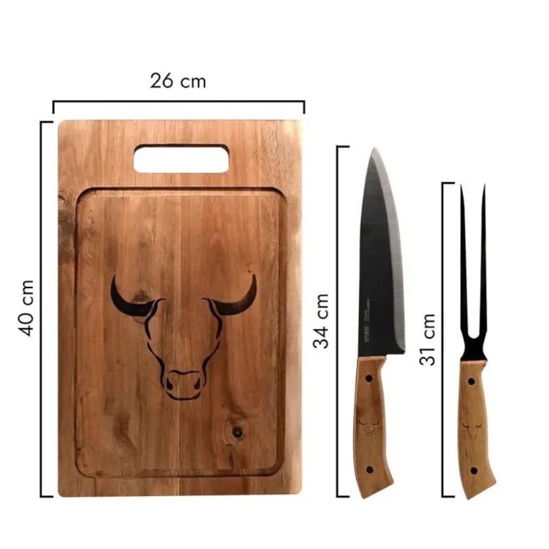 Set De Tabla De Cortar Con Cuchillo Y Tenedor Wayu Set De Tabla De Cortar Con Cuchillo Y Tenedor Wayu