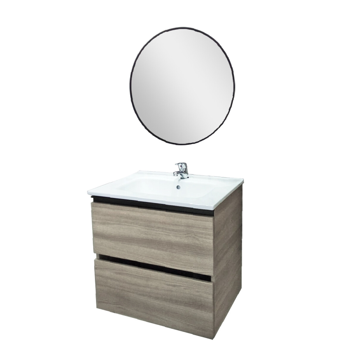 Conjunto Mueble De Baño Vida 60 Cm Gris Arenado Con Mesada Y Espejo 