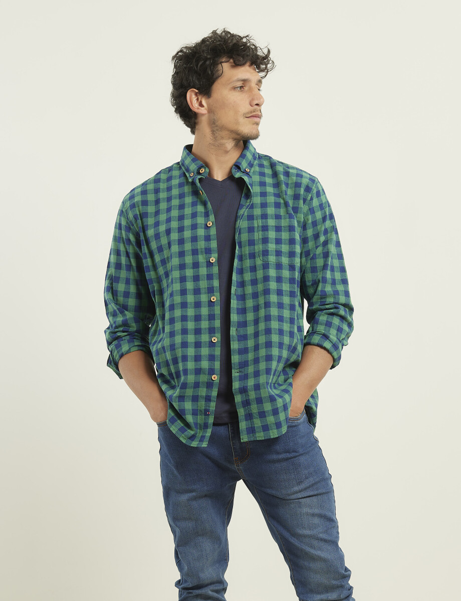012399 CAMISA HARRINGTON LABEL Verde/azul Oscuro