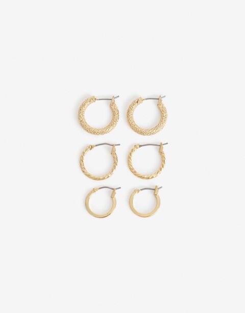 Aros Argollas Set Metal Aros Argolla Metal Bañado En Oro - Dorado