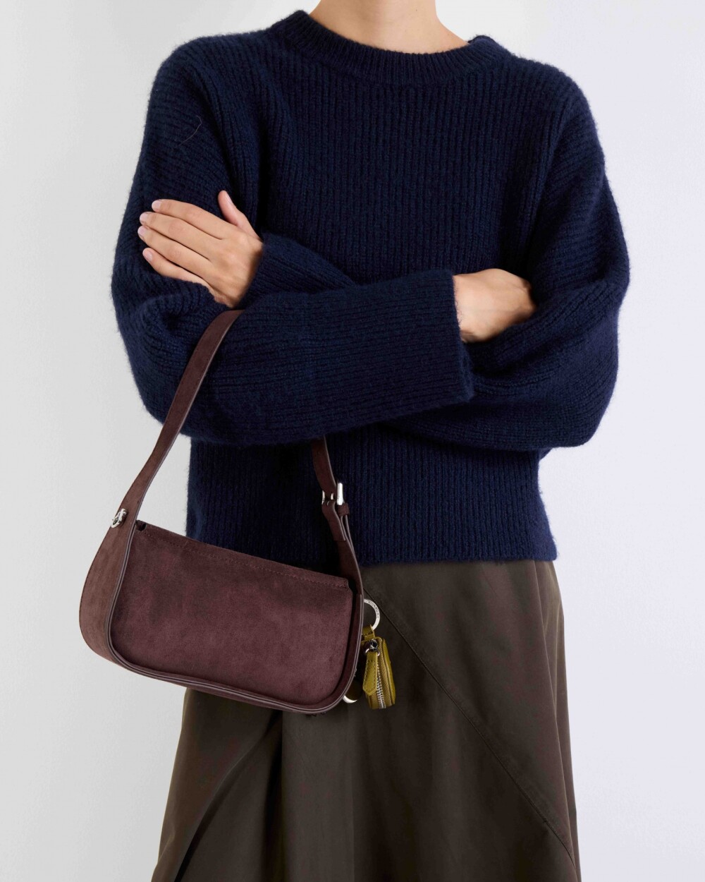 Cartera al hombro Leaf en efecto cuero gamuza Chocolate