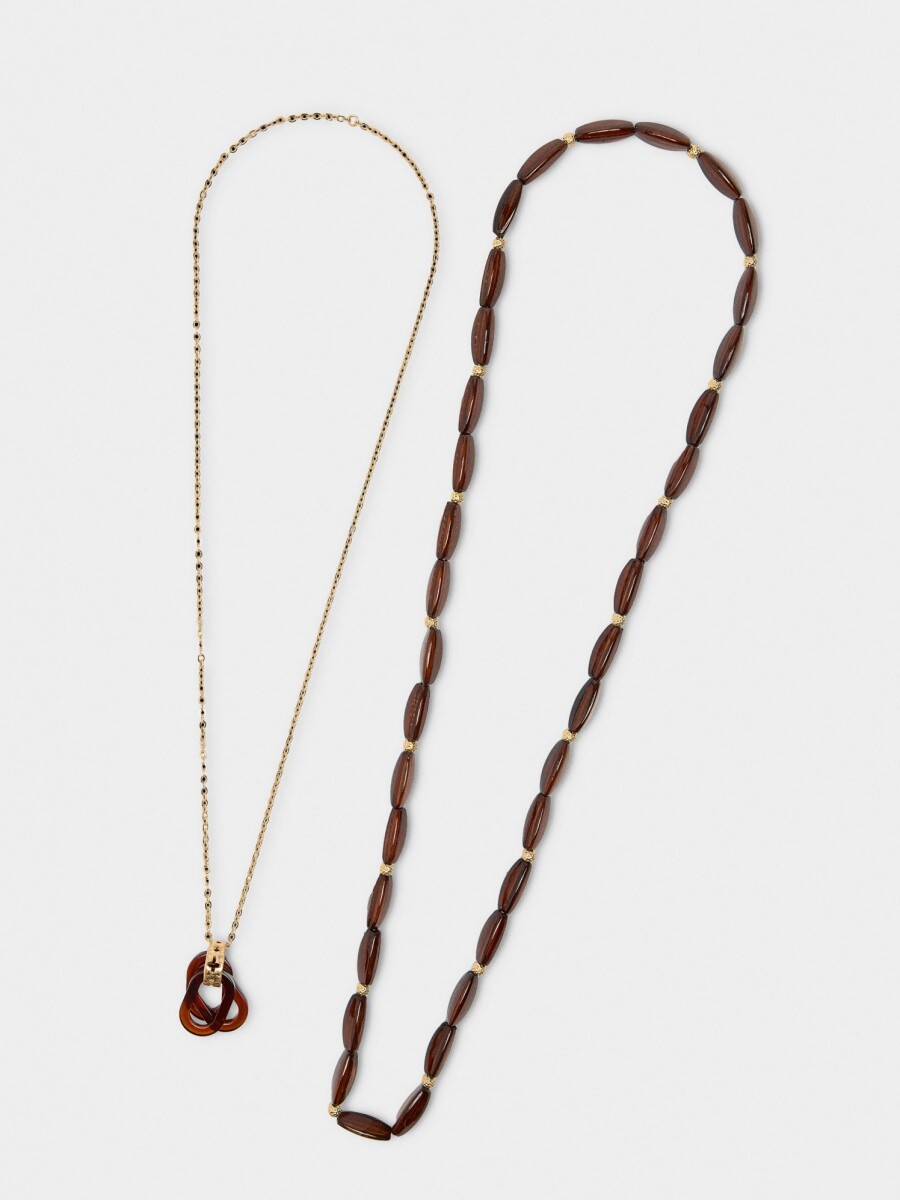Collar Largo Doble Efecto Piedra marron