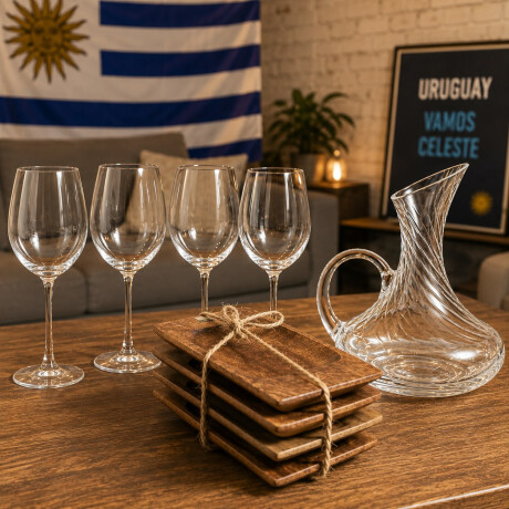 Combo Josema Decantador de Vino, Set de 4 copetineros en Bambú y Set de 4 Copas de Vino Combo Josema Decantador de Vino, Set de 4 copetineros en Bambú y Set de 4 Copas de Vino