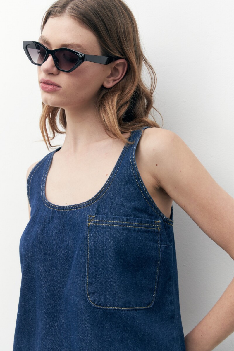 Blusa de jean con bolsillo jean oscuro