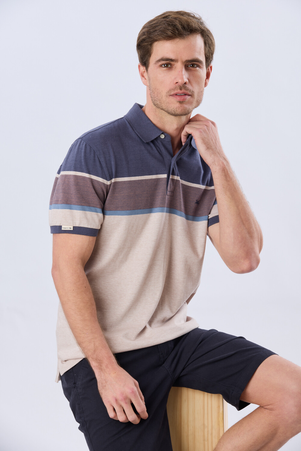 REMERA POLO RAYADA JERSEY Azul