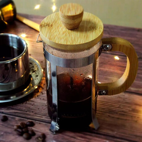Cafetera Tetera Prensa Francesa 800Ml en Acero Vidrio Bambú Natural