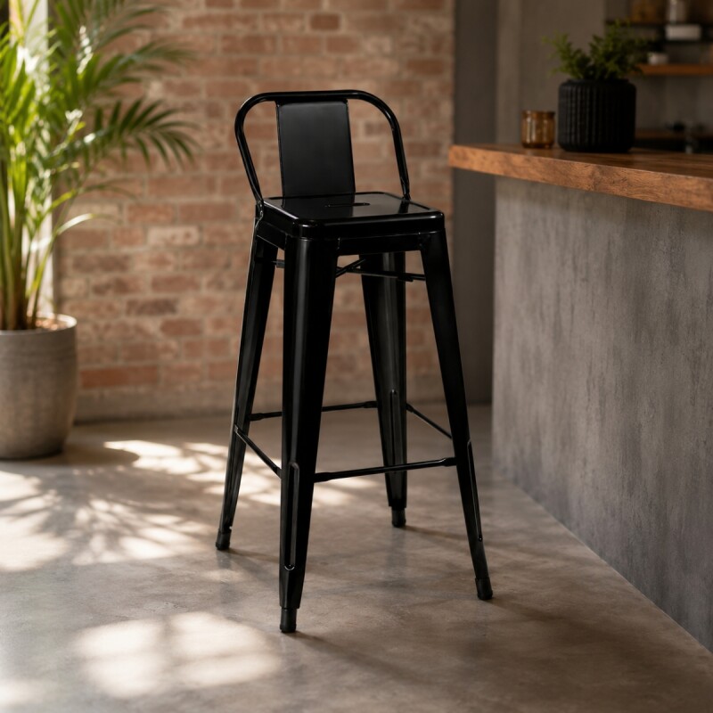 Banqueta Tolix con respaldo NEGRO