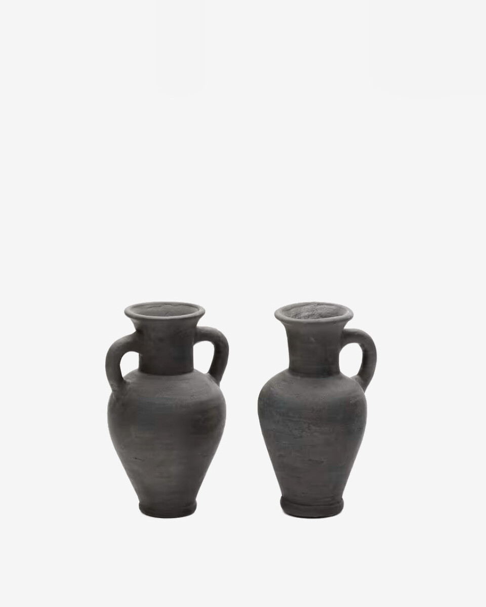 Set Tefare de 2 jarrones de terracota con acabado negro 18 cm / 18 cm 