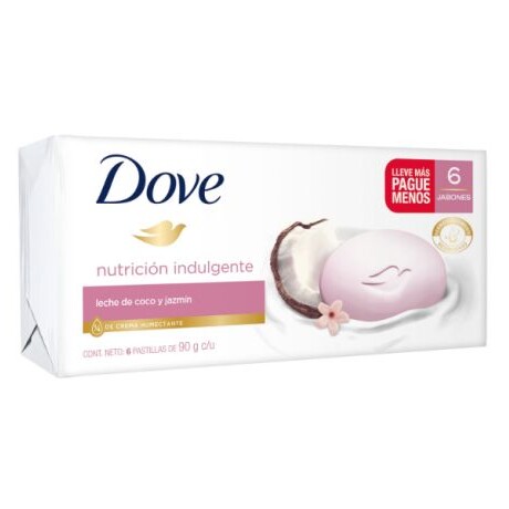 Dove Jabón en Barra Leche de Coco y Jazmín 90g (6 Unidades) | Hidratación y Aroma Floral Dove Jabón en Barra Leche de Coco y Jazmín 90g (6 Unidades) | Hidratación y Aroma Floral