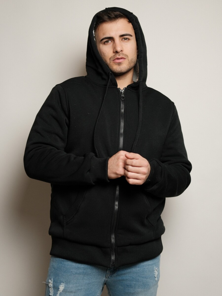 Campera Felpa y Corderito - Black 