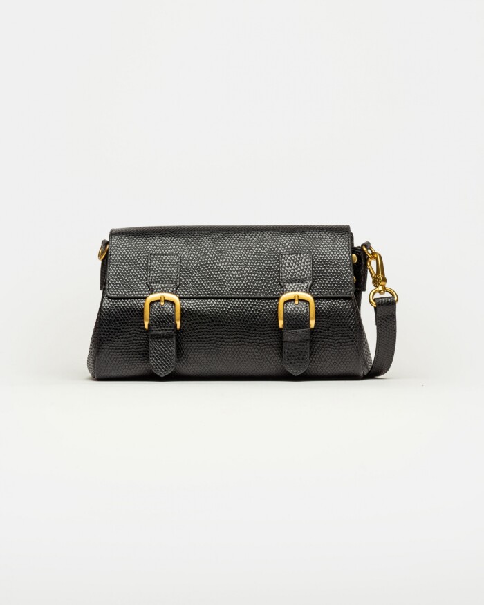 Bandolera Elise en cuero snake bitono Negro