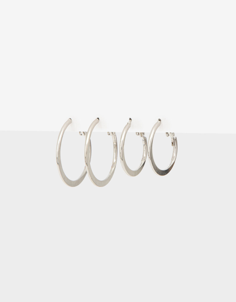 Aros Argollas Set Set De Argollas Clásicas - Plateado Rodio