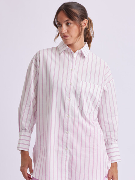 Camisa manga larga oversize rayas Rosa