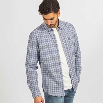 Camisa a Cuadros Gris Medio y Azul