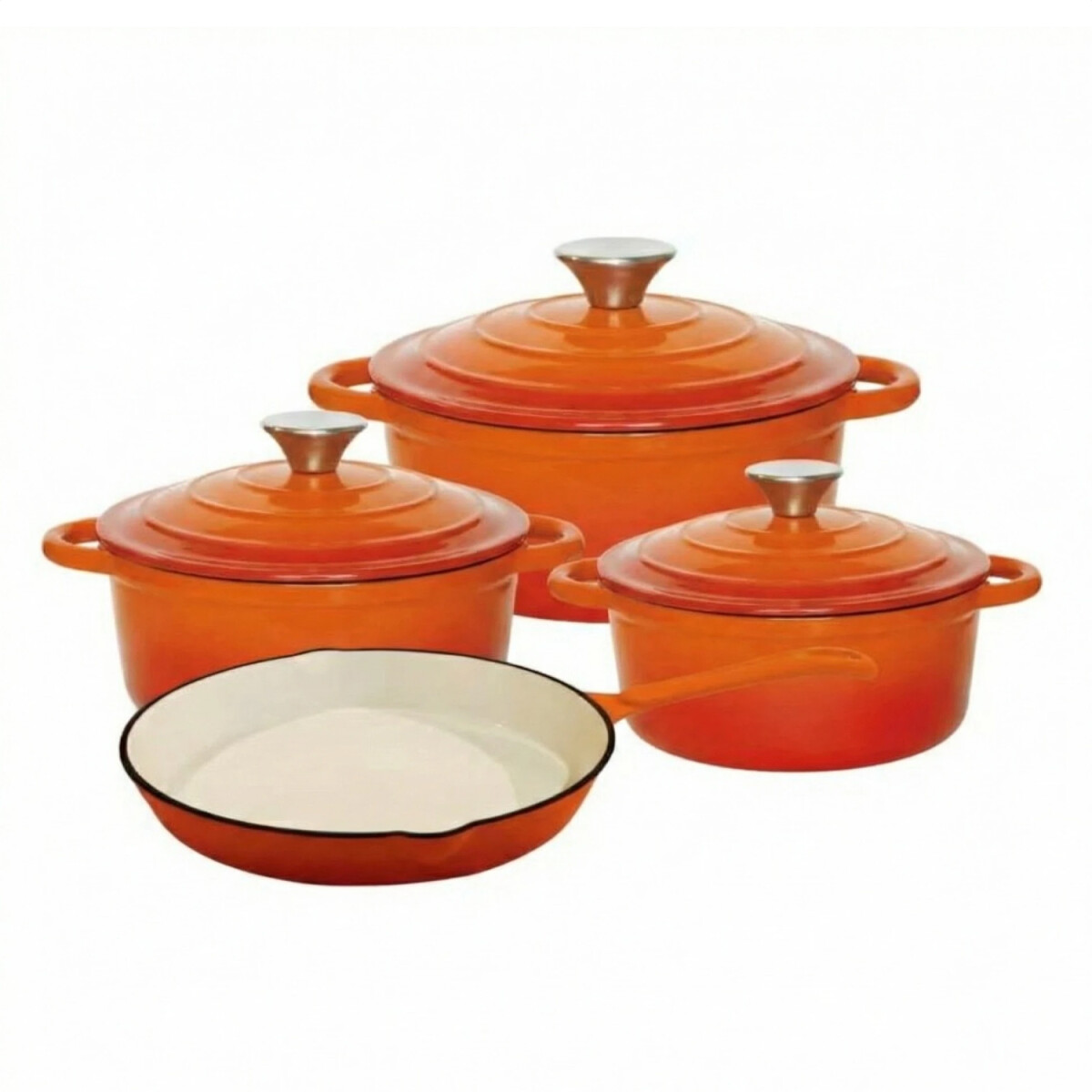 Juego Ollas Hierro Fundido Esmaltado 7 Piezas - NARANJA 