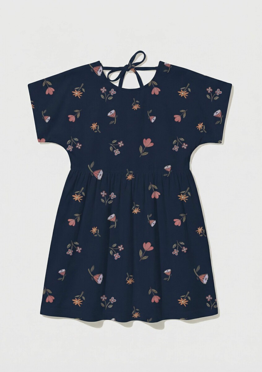 VESTIDO CORTO INFANTIL CON ESTAMPADO - AZUL 