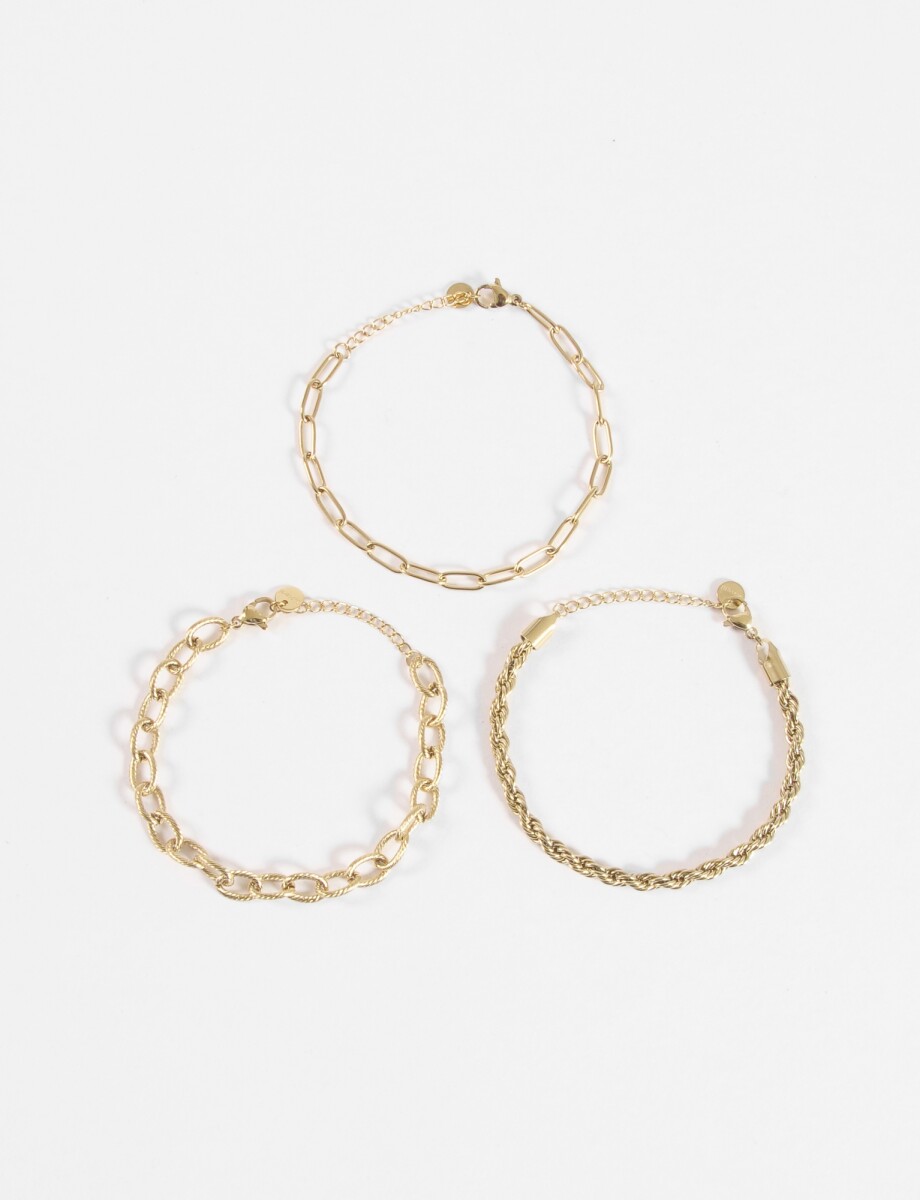 Set tres pulseras acero - dorado 