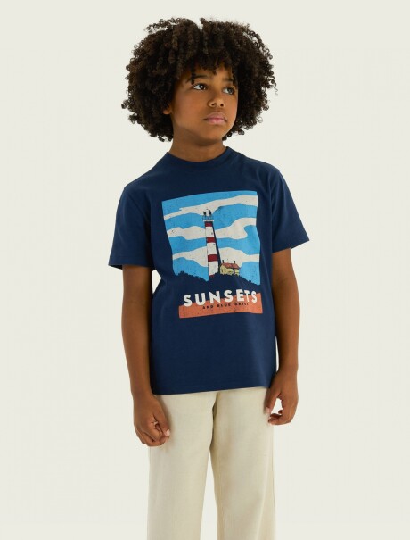 CAMISETA INFANTIL CON ESTAMPA AZUL