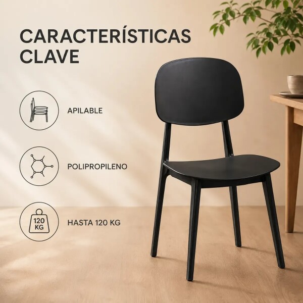 Silla Comedor ComboHome Visby Blanca Diseño Moderno Calidad Color Negro