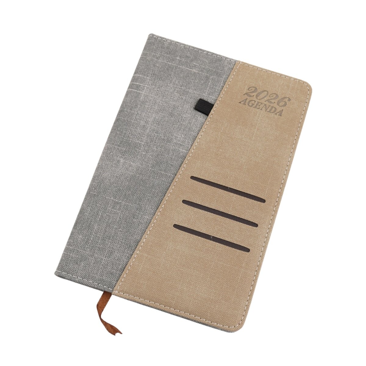 Agenda 2026 de cuerina lisa con tapa dura y tarjetero 