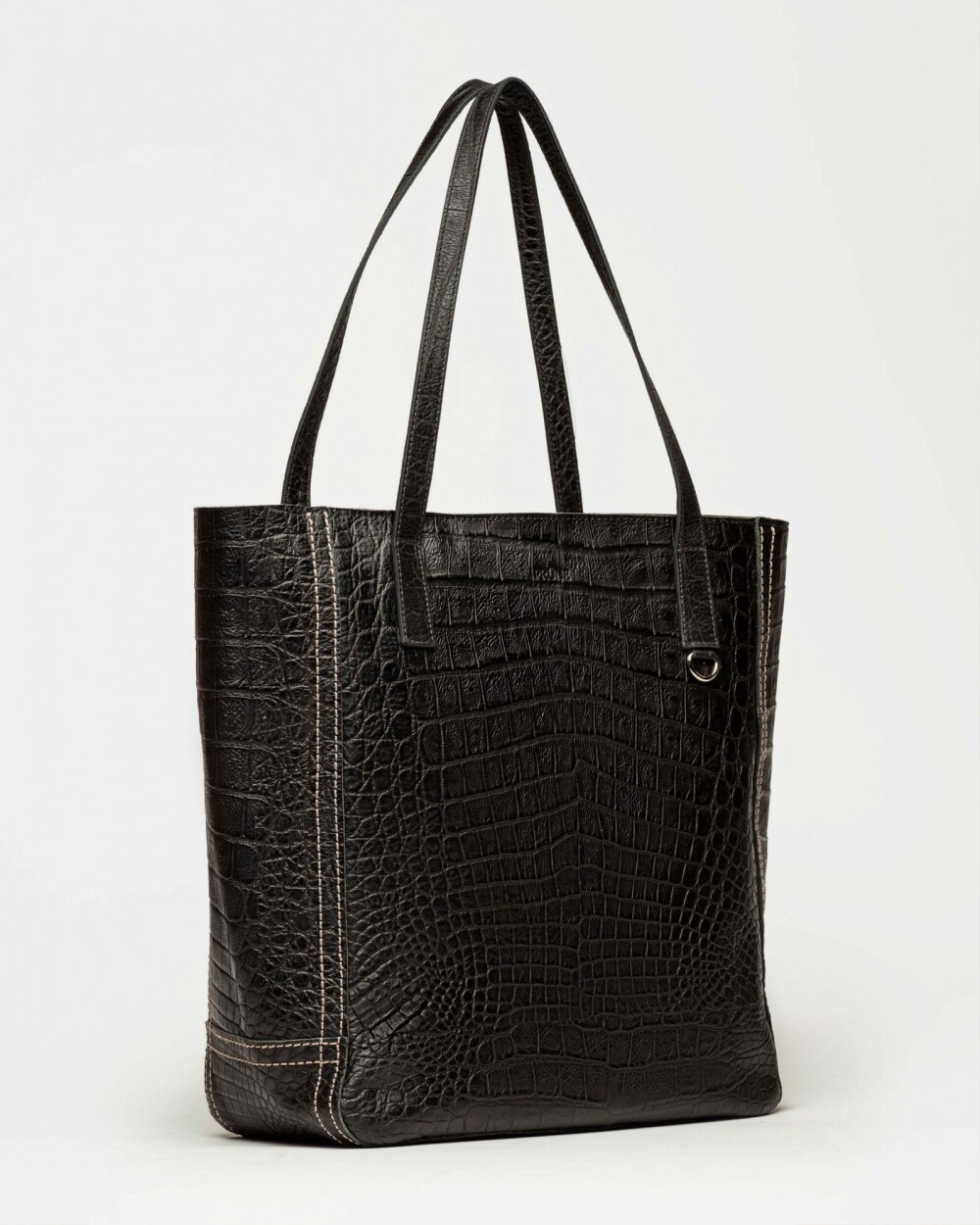 Shopper Vera En Cuero Graneado Croco Bridge Negro