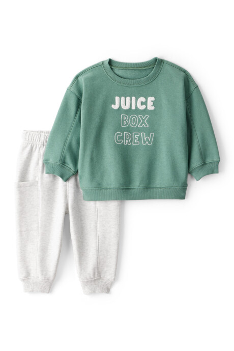 Set dos piezas de algodón, pantalón y buzo estampado Sin color