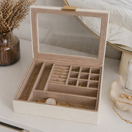 Joyero con visor y 2 pisos - 23x19x9cm Blanco