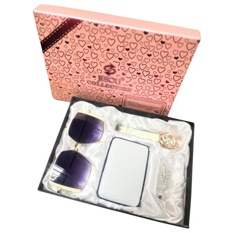 Pack Dama Tarjetero Lentes de Sol Broche y Reloj E-042 ROSA