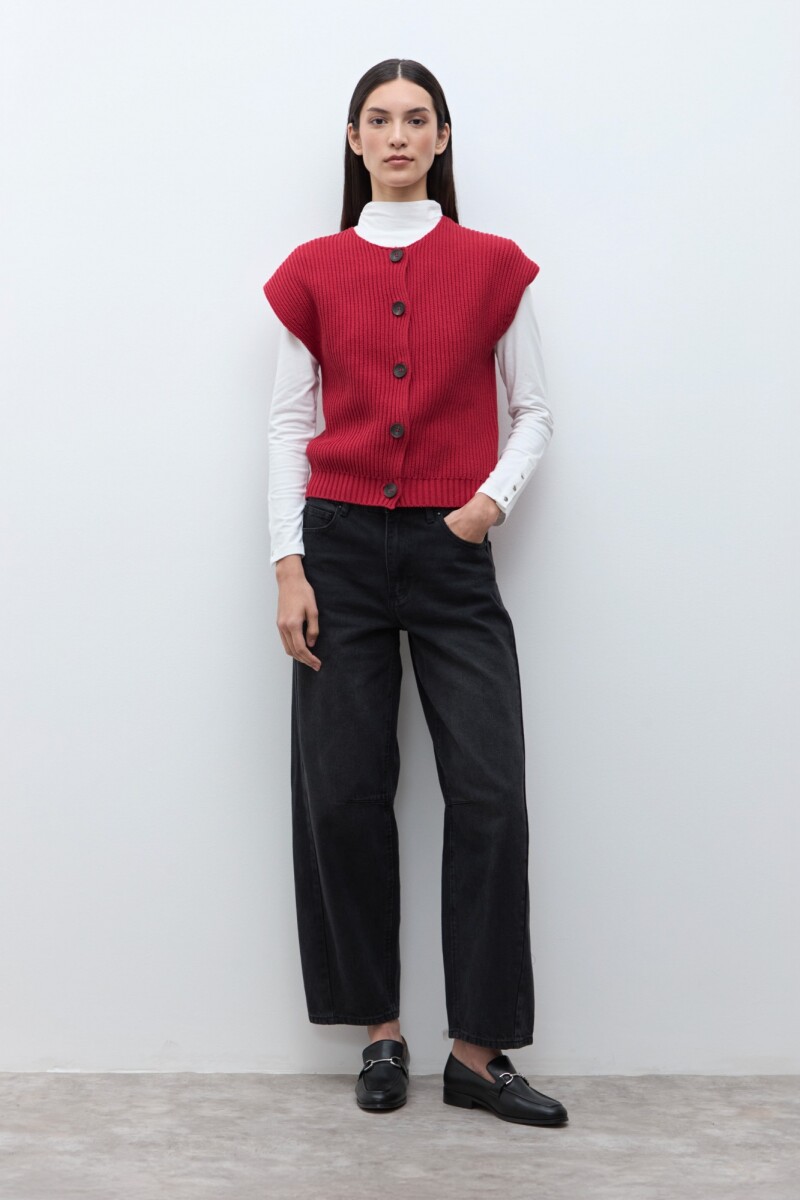 Chaleco tejido con botones rojo