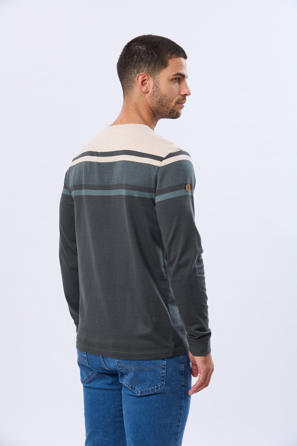 REMERA RAYADA DE ALGODÓN BEIGE