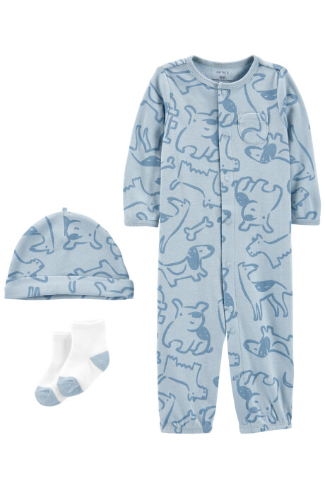 Pijama una pieza de algodón con medias y gorro diseño perros 0