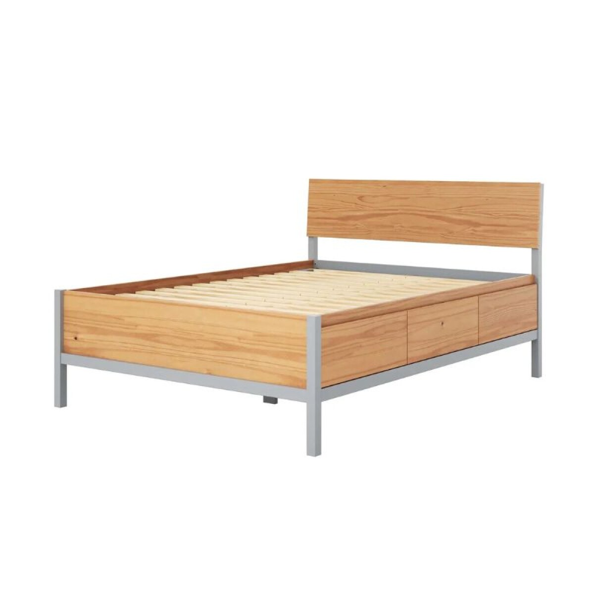 Cama 2 plazas - Madera Maciza Pino/Gris - Square 