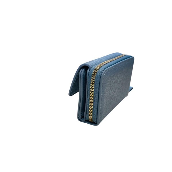 Billetera corta con broche Celeste