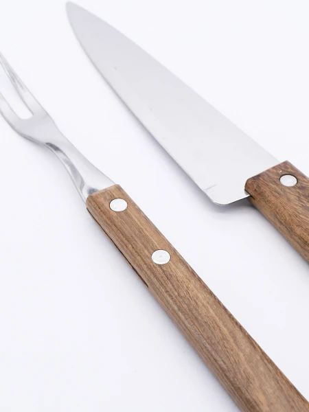 SET ASADOR CUCHILLA Y TENEDOR PARILLA MARRON