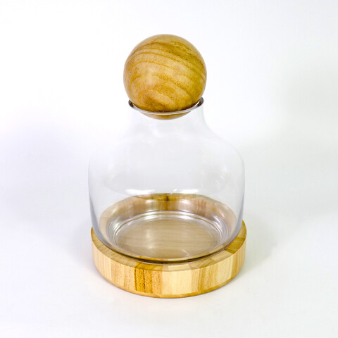 FRASCO DE VIDRIO C/BASE MADERA/TAPA 7.5X23CM Unica