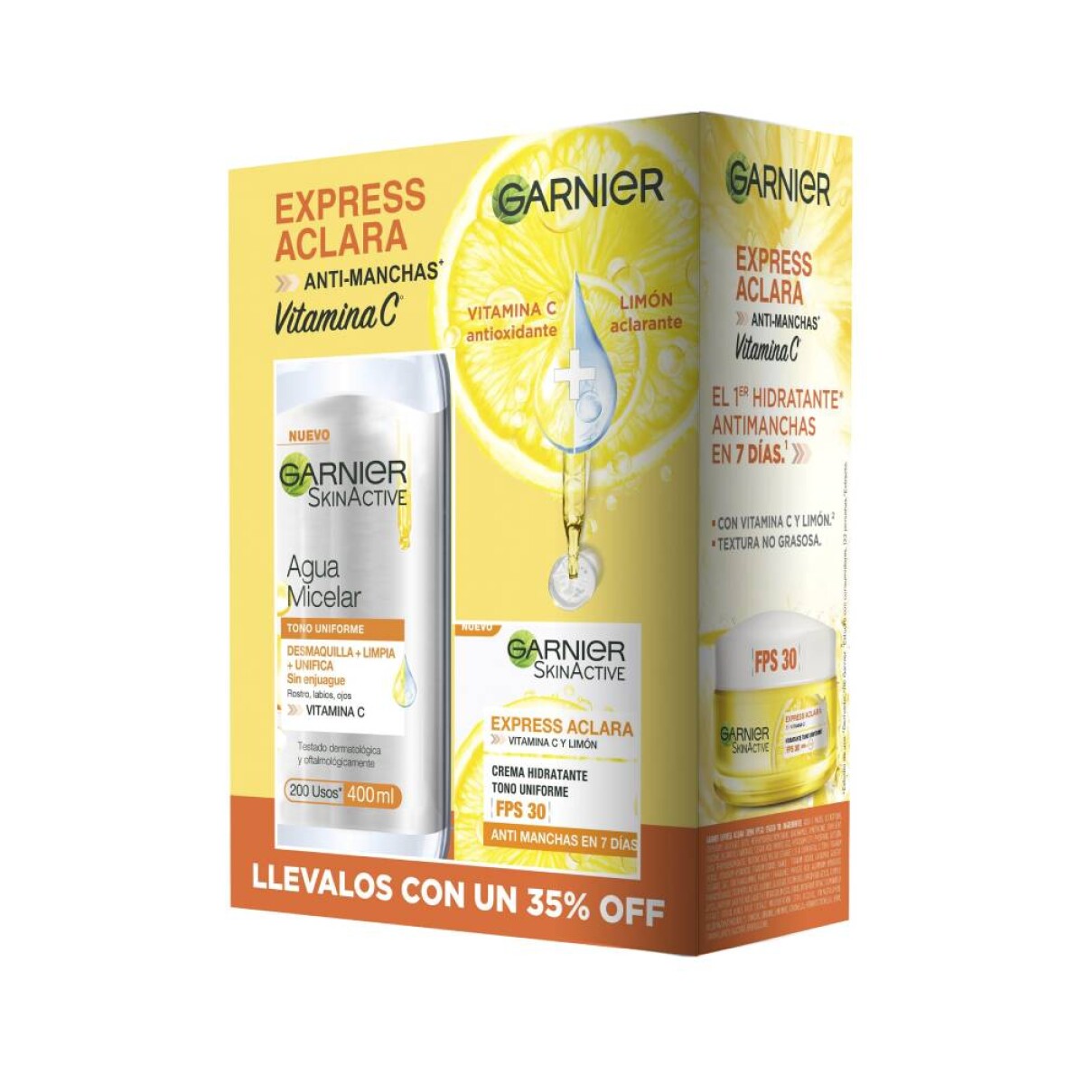 Pack Crema Express Aclara FPS30 + Agua micelar Garnier 400ml - 2 unidades 