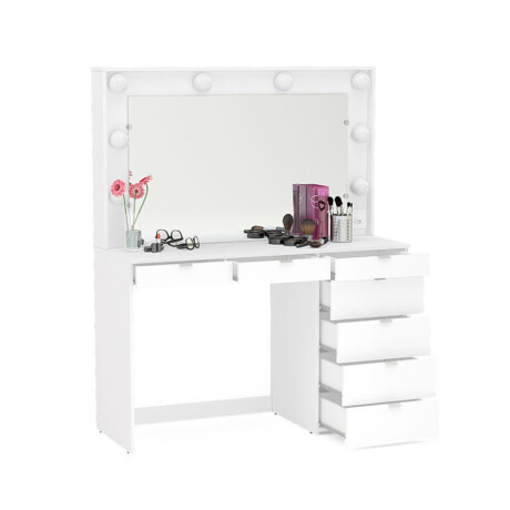 TOCADOR LAS VEGAS CON ESPEJO, 7 CAJONES Y PORTA LÁMPARAS BLANCO