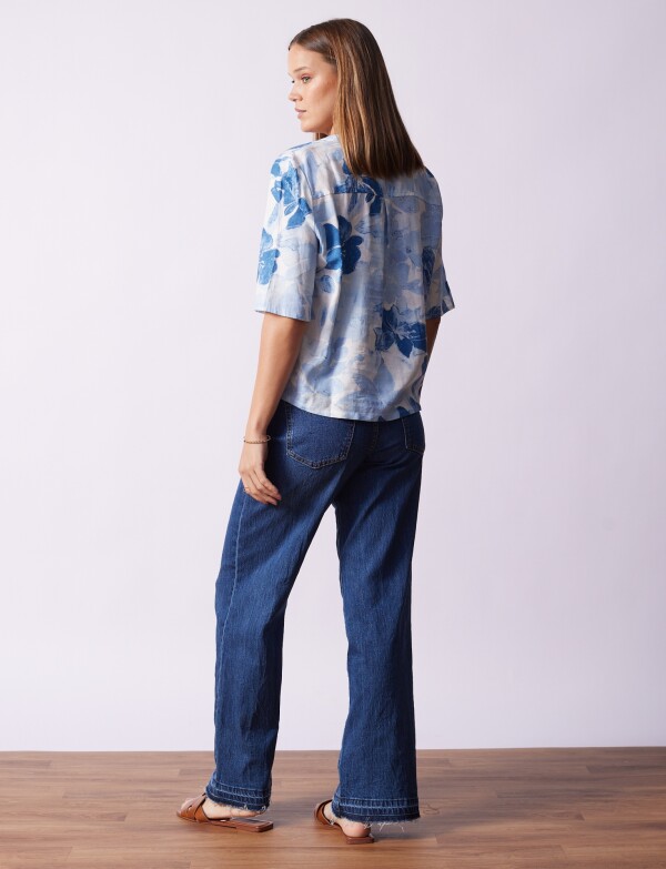 Blusa Lino Flores CELESTE/MULTI