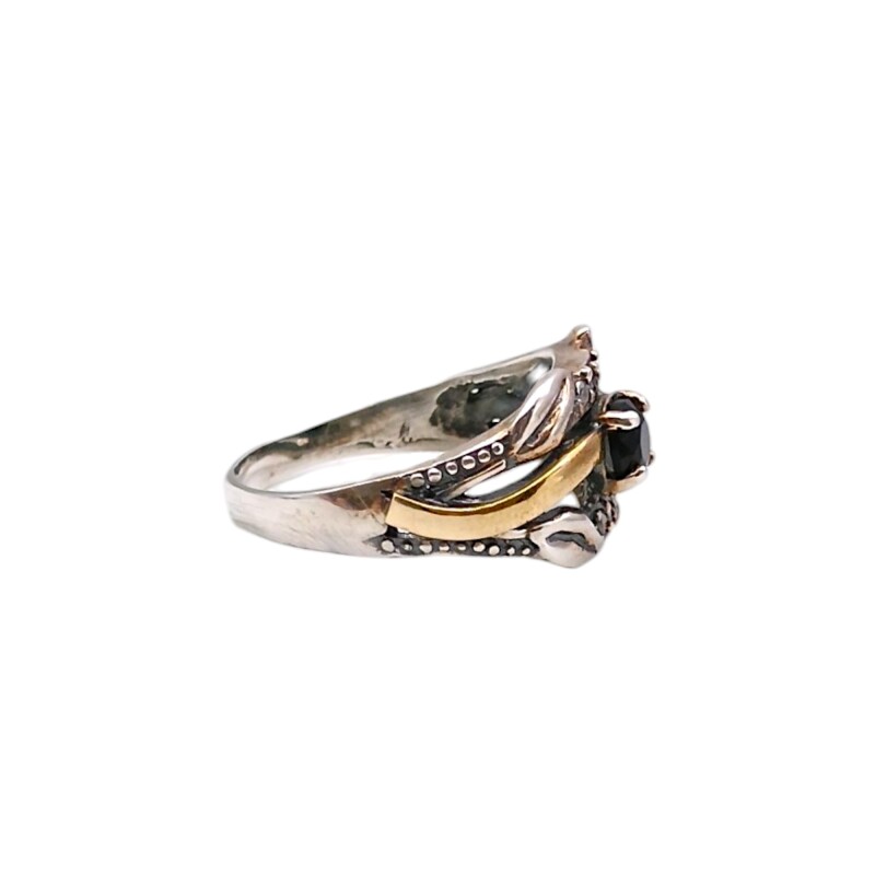 Anillo Labrado-Plata y Oro-Piedra Onix y Zirconia-AN5194 conpiedra