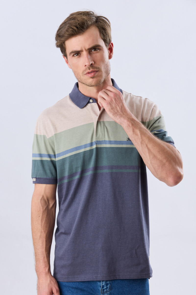 REMERA POLO RAYADA JERSEY - Beige 