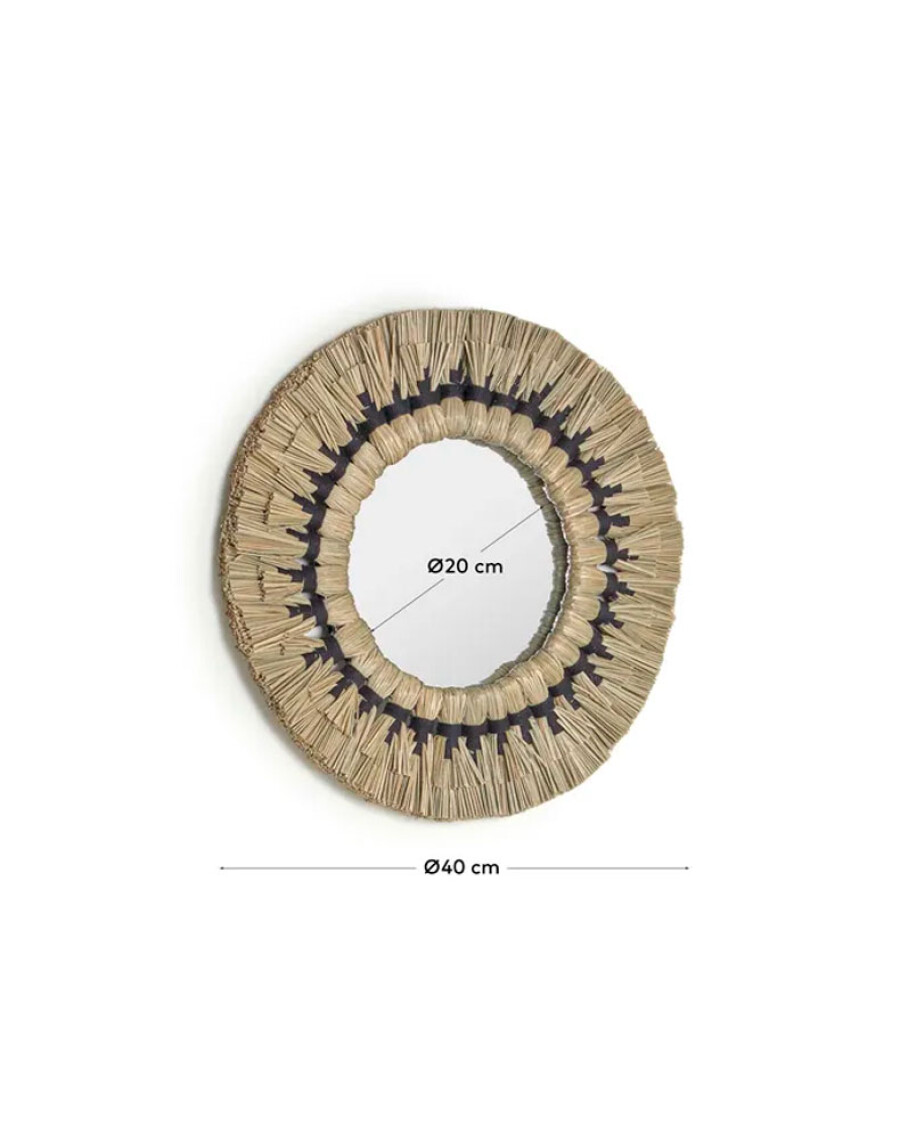 Espejo redondo Akila fibras naturales beige y cuerda algodón negro Ø 40 cm
