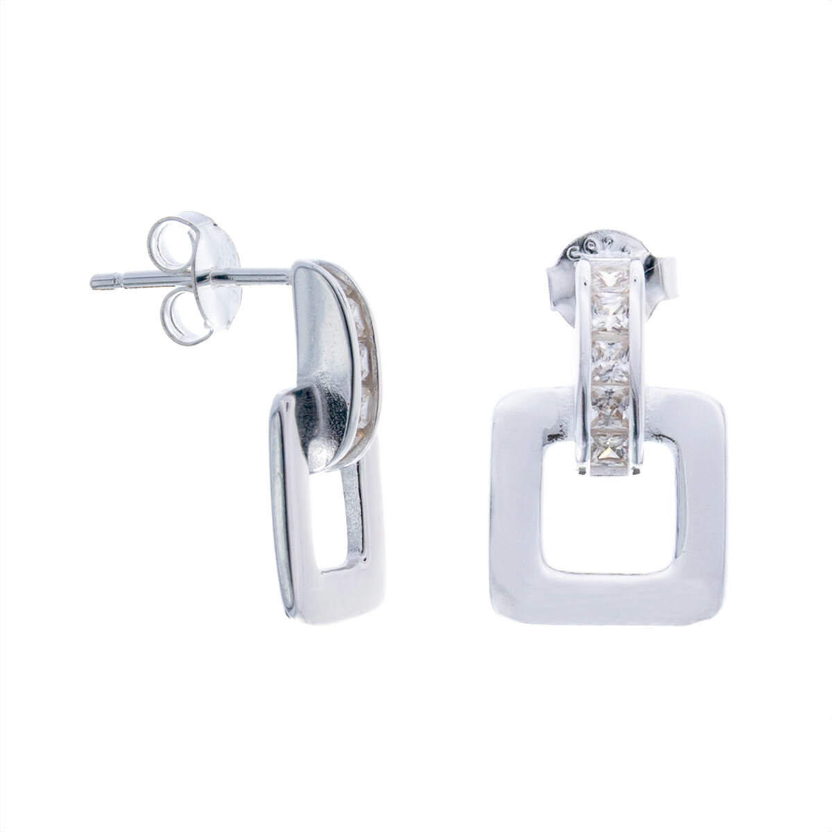 PAR DE CARAVANAS DE PLATA 925 CON CIRCONIAS. 