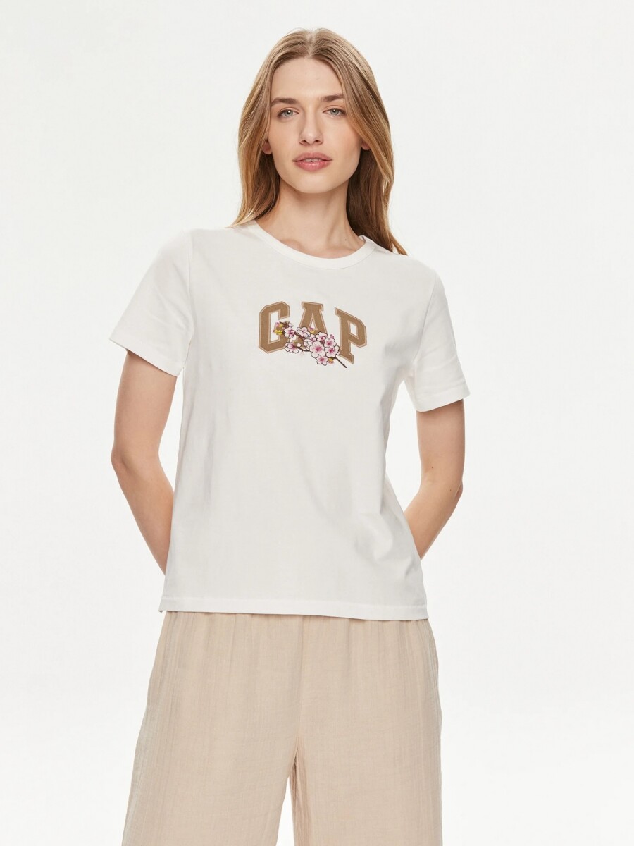 Remera Logo Gap Cherry Blossom Mujer - New Off White 